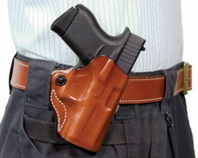 DESANTIS MINI SCABBARD HOLSTER - RH OWB LEATHER GLK 1923 TAN