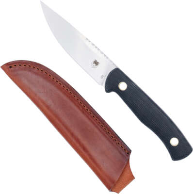 Cobratec Koonsman 4" Fixed Bld - Black D2 W/Leather Sheath