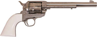 CIMARRON FRONTIER 357MAG PW FS - 7.5" ENGRAVED NICKEL/IVORY