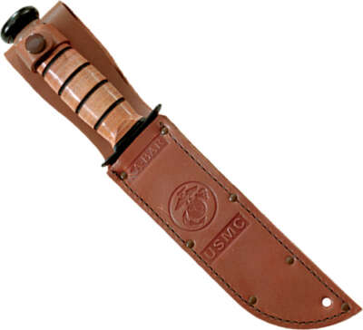 Ka-Bar Fighting/Utility Knife - 7" Srrtd W/Leather Sheath Usmc