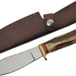 SZCO STEEL STAG 5" STAG HUNTER - DEER ANTLER HANDLE SS BLADE