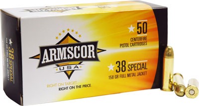 ARMSCOR 38 SPECIAL 158GR FMJ - 50RD 20BX/CS MADE IN USA