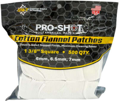 PRO SHOT CLEANING PATCH COTTON - FLANNEL 6MM-7MM 1 3/8" 500CT