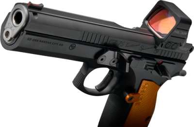 CZ CUSTOM TS ORANGE CUSTOM 9MM - 5.2" 19RD BLACK HOLOSUN COMP