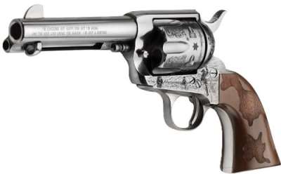 E.M.F. COWPOKE 357 MAG 4.75" - ENGRAVED NICKEL WOOD