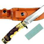 RUKO FIXED BLADE HUNTING KNIFE - 5" DELRIN DEER HORN HANDLE