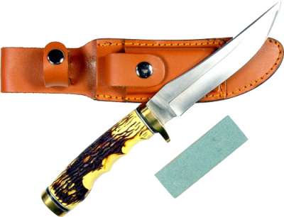 RUKO FIXED BLADE HUNTING KNIFE - 5" DELRIN DEER HORN HANDLE