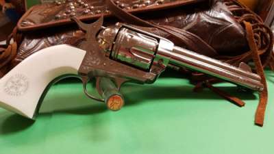CIMARRON TEXAS RANGERS 45LC - PW FS 4.75" ENGRAVED NICKEL